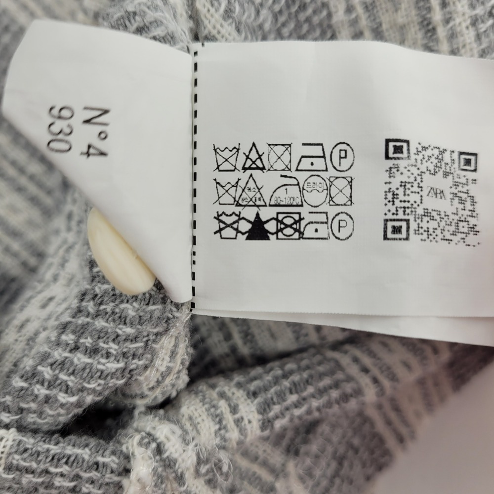 Zara Mens XL Grey White Textured Vertical Stripe Short Sleeve Camp Collar Shirt - Picture 6 of 11